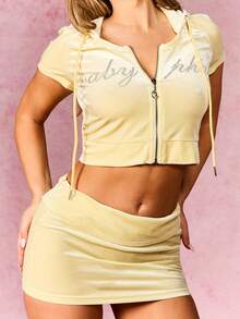 BABYPHAT SDBP627 - 圆领短袖丝绒卫衣 - 黃色 - 查看 4