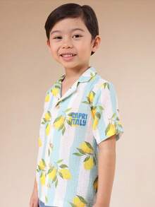 SUMWON Boys Oversized Short Sleeve Lemon Print Button Down Shirt With Collar Tropical Summer Hawaiian Style - Multicolor - View 4