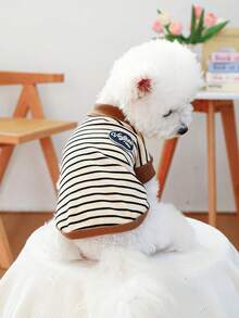 PETCIRCLE 宠物服装 1 件装，适用于犬猫，可爱时尚，适合小型犬幼犬，舒适复古无袖设计，咖啡条纹 - 彩色 - 查看 1