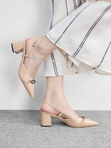 CUCCOO BIZCHIC Ladies Coarse Heel Backspace Versatile High Heel Sandals Spring Shoes Summer - Apricot - View 4