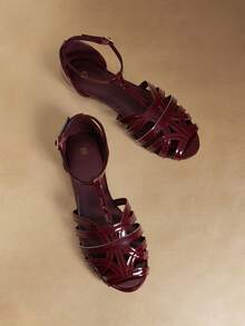Rosivie Women's Hollow-Out Buckle Design Casual Flat Sandals - Burgundy - View 1