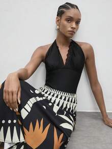 Maija Women's Black Coconut Tree Vacation Style Print High Waist Casual Vacation Skirt For Spring/Summer Relaxing On The Beach Going Out Vacation Outfits Healing Commuting Style Comfy Soft Power - Multicolor - View 4