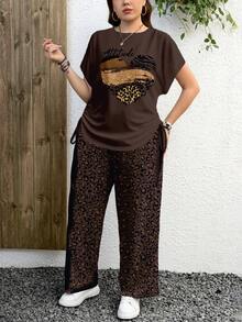 EMERY ROSE Casual Minimalist Leopard Print 2 Pieces Set, Suitable For Summer - Multicolor - View 5