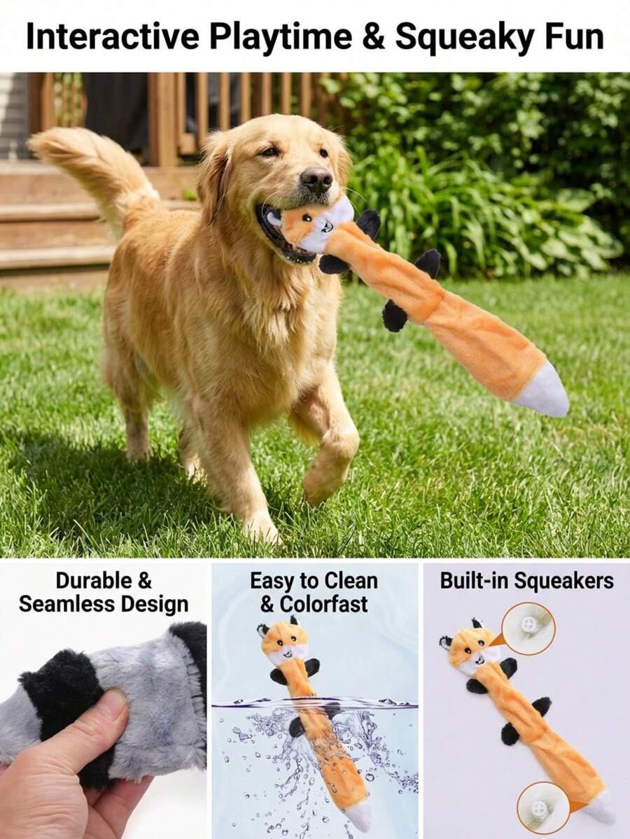 PETSIN Cartoon Fox Raccoon Plush Dog Toy, Including BB Calls, Interactive Play For Dogs - Multicolor - View 1