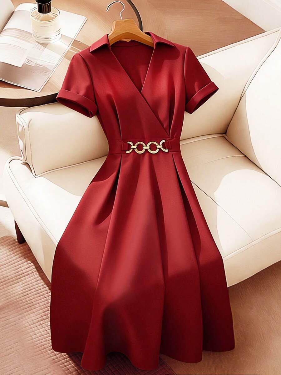 Franclia 日常百搭气质优雅通勤休闲V领短袖收腰A级女装酒红色连衣裙女士夏季连衣裙女士优雅派对连衣裙优雅连衣裙女士通勤连衣裙夏季度假连衣裙职场连衣裙中长款女士春夏连衣裙酒红色连衣裙女士纯色连衣裙酒红色连衣裙短袖连衣裙女士优雅连衣裙女士正式连衣裙高品质连衣裙 - 紅色 - 查看 1