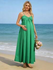 SHEIN Vacation Style Sexy Green Spaghetti Strap Dress - Mint Green - View 2