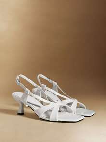 Rosivie 女士夏季交叉绑带搭扣方跟中跟简约时尚白色真皮凉鞋通勤约会 - 白色 - 查看 3