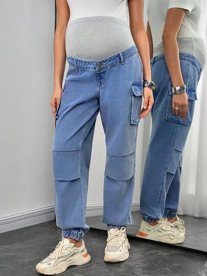SHEIN Maternity Casual Loose Denim Jeans Without Stretch