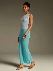 Athîral Women's Casual Light Blue Autumn Boho Vacation Holiday Color Blocked Sleeveless Knitted Dress,Elegant Date Party Outdoor Spring/Summer Lawn Outfit - Multicolor - View 5