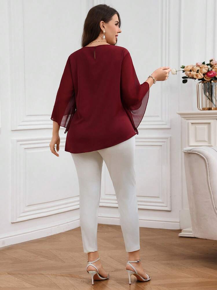 Plus Size Women Flare Sleeve Top And Leggings Set,Festival, Elegant Women's Set,Weddings & Events,Party Outfit,Going Out Outfits,Formal Attire For Women,Spring Clothes Women,Spring Clothes Women,Summer Outfits,Party Outfit,Graduation Outfit For Mother,Going Out Tops, Elegant Women's Set,Work Outfits For Women Blouse For Women Elegant Women's Work Tops Elegant Top For Woman Blouse With Garterized Waist For Women Women's Tops