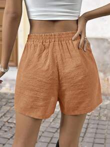 Brillora Summer Beach Solid Knot Waist Shorts - Brown - View 2