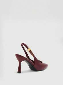 CUCCOO BIZCHIC 女士尖头细高跟酒红色后跟搭扣高跟鞋，日常舒适时尚通勤鞋，春季女鞋 - 酒紅色 - 查看 3
