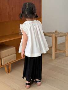 Dazy Kids 2pcs Baby Girls' Round Neck Bow Decor Korean Style Shirt And Loose Pants Set Summer Toddler - Black and White - View 2