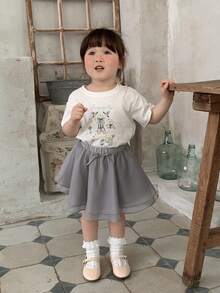 DAZY 女童圆领卡通水彩印花短袖上衣，夏季 - 白色 - 查看 6