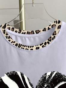 Resyla Plus Size Women Leopard Print & Heart Graphic Round Neck Short Sleeve Casual T-Shirt - White - View 3