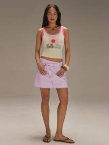 Athîral 女士休闲粉色不对称腰牛仔迷你裙 - 粉色 - 查看 3