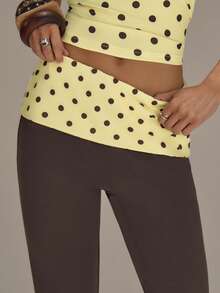 Athîral Women's Polka Dot Patchwork Flare Casual Pants - Mocha Brown - View 5