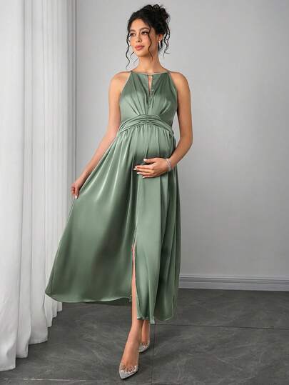 Momance Satin Maternity Dress With Side Slit