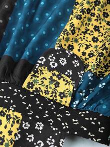 Sweetra CURVE Vintage Romantic Floral Print Patchwork Slim Fit Suspender Dress - Black - View 3