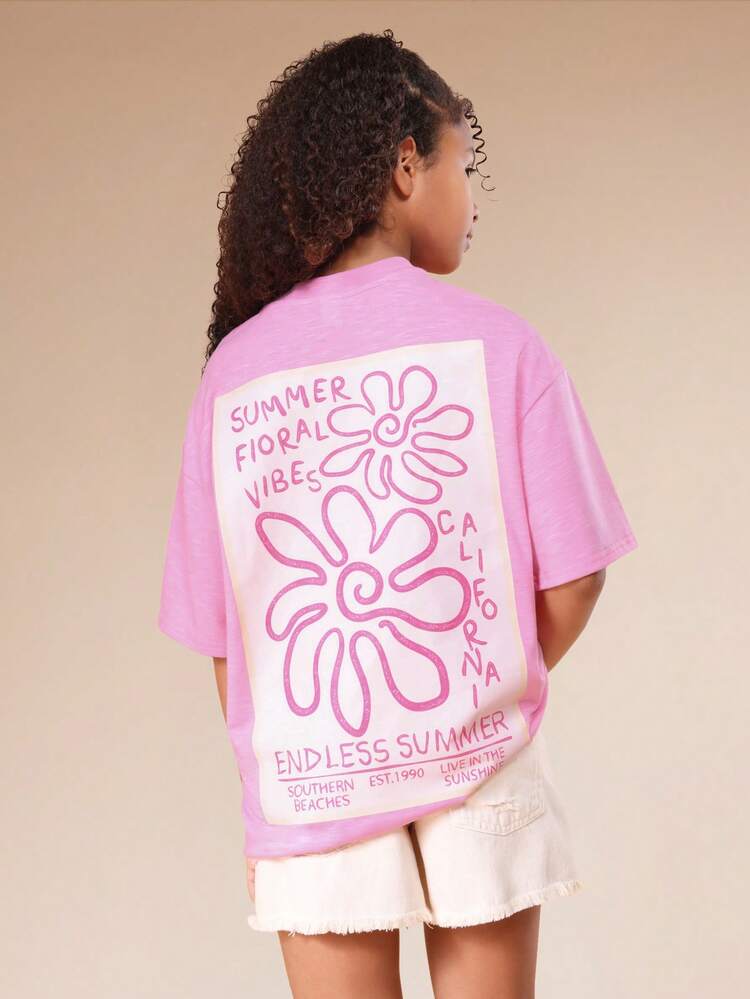 뒷면 프린트가 있는 오버사이즈 플로럴 그래픽 티셔츠