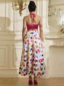 LOTSLUV 女士彩色印花高腰休闲百搭日常穿搭半身裙 - 白色 - 查看 2