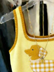 Resyla Best-Selling Yellow Printed Dog Pattern Fitted Tank Top For Women - Yellow - View 3