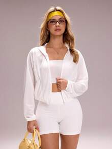 Sovereign Charm Casual Loose Fit Hooded Short Jacket - White - View 1