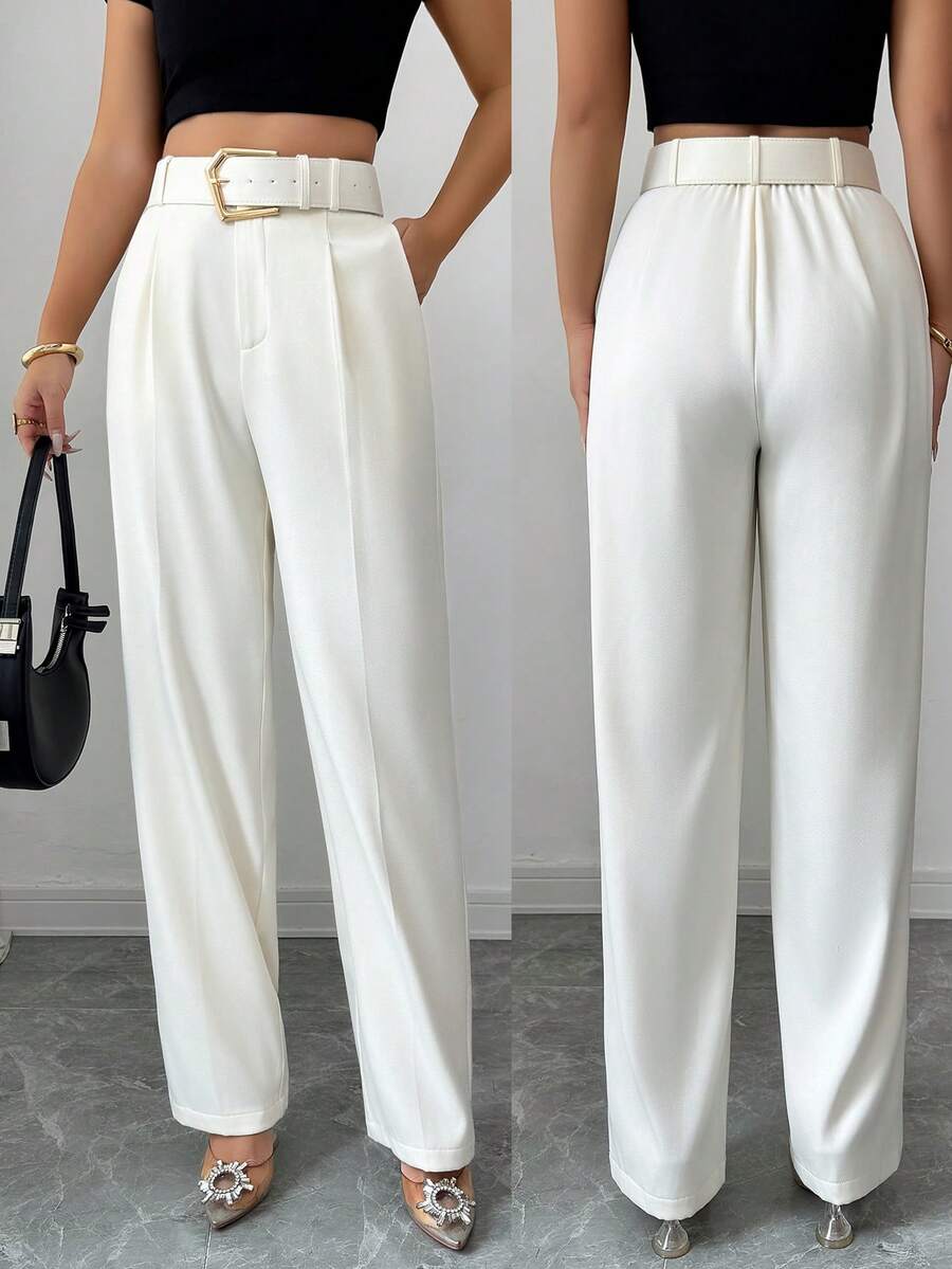 Modelyn New High Waist Versatile Slimming Elegant Casual/Work Wear Long Pants - Beige - View 1
