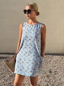 DAZY Women's Floral Print Sleeveless Long Tank Top And Wide Leg Pants Casual Summer 2 Pieces Set - Blue - View 6