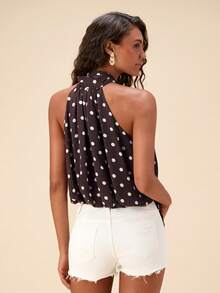 Travachic 女士优雅波点印花系领衬衫 - 棕色 - 查看 2