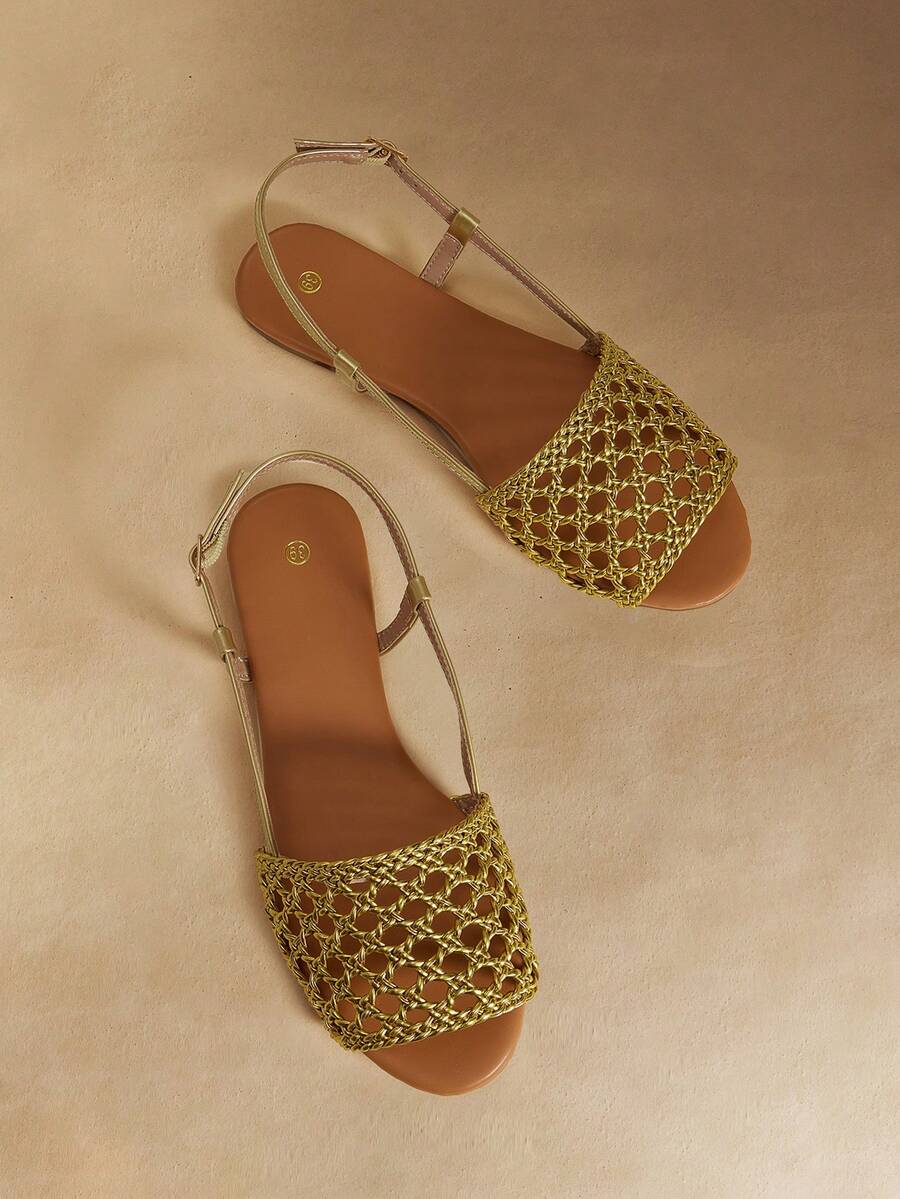 Rosivie Women's Buckle Design Casual Fashionable Flat Sandals - Gold - View 1