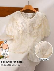 CosyJoli 加大码女式杏色镂空衬衫，休闲女装，夏季半透明衬衫 - 杏色 - 查看 6