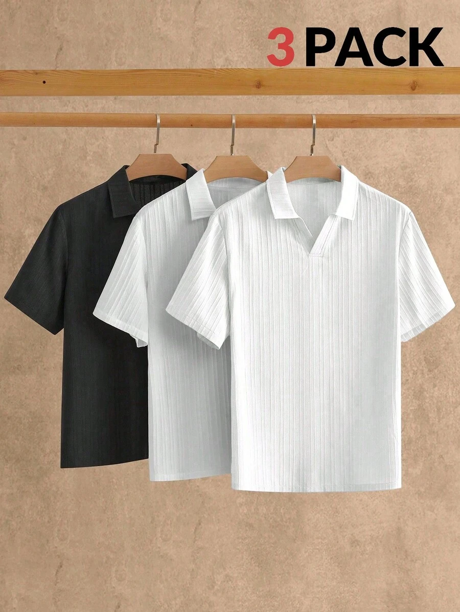 HIMLAND 3件装男士简约丝滑短袖Polo衫，夏季上衣，翻领衬衫，男女通用衬衫，男士衬衫，宽松衬衫 - 彩色 - 查看 1