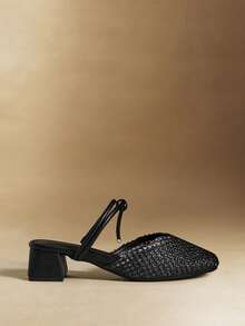 Rosivie Women's Shoes, Summer, Breathable Woven Straps, Square Toe, Thick Heel, Low Heel, Casual Vacation Style, Straw Material, Black, Mule Shoes, Daily Wear/Seaside Travel - Black 1 - View 2
