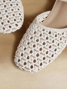 Rosivie 小众编织波西米亚风厚跟闭趾凉鞋女鞋夏季搭配裙装气质鞋 - 米白色 - 查看 5