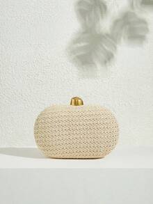 SHECARRY Túi cầm tay nữ, túi cói thời trang cho kỳ nghỉ. - Màu be - Xem 5