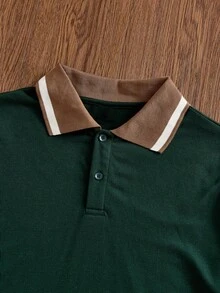 SWAVVY Men's Casual Striped Short Sleeve Commuting Polo Shirt - Green - View 4