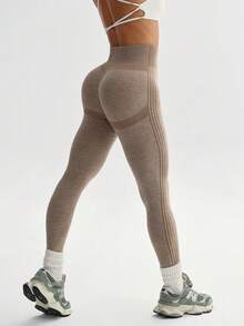 Seamluxe SHEIN Sport 1 chiếc quần thể thao màu kaki cơ bản, thấm hút mồ hôi, nâng mông, thiết kế không đường may, thích hợp cho tập thể dục/yoga. - Nhiều màu - Xem 2