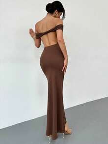 Firerie Elegant Women's Sexy Off Shoulder Backless Tight Dress, Suitable For Spring/Summer Occasions Such As Weddings, Parties, Birthdays, Music Festivals, Vacations - Brown - View 3