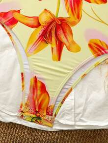 Swim Mod Áo tắm liền thân nữ họa tiết nhiệt đới, kiểu cổ yếm, điểm nhấn hoa, thích hợp cho đi biển, nghỉ mát, dự tiệc. - Nhiều màu - Xem 5