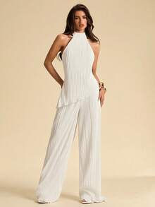 SHEIN BAE Bộ đồ 2 món thanh lịch dành cho nữ: Áo hai dây hở lưng và quần dài. - trắng - Xem 7