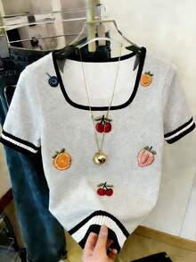 Resyla 新款灰色常规款女士短款T恤 - 灰色 - 查看 4