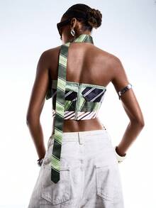 LYSMO 女士条纹时尚露脐抹胸上衣 - 彩色 - 查看 2