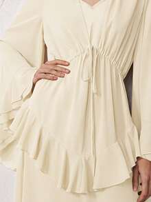 ZEYLAH Elegant Romantic V-Neck Ruched Cinched Waist Ruffle Hem Dress, Spring/Summer - Apricot - View 2