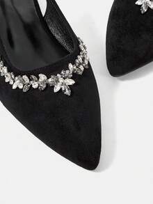 CUCCOO HITCHD Women's Autumn Thick Heel Rhinestone Buckle Pumps - Black - View 4