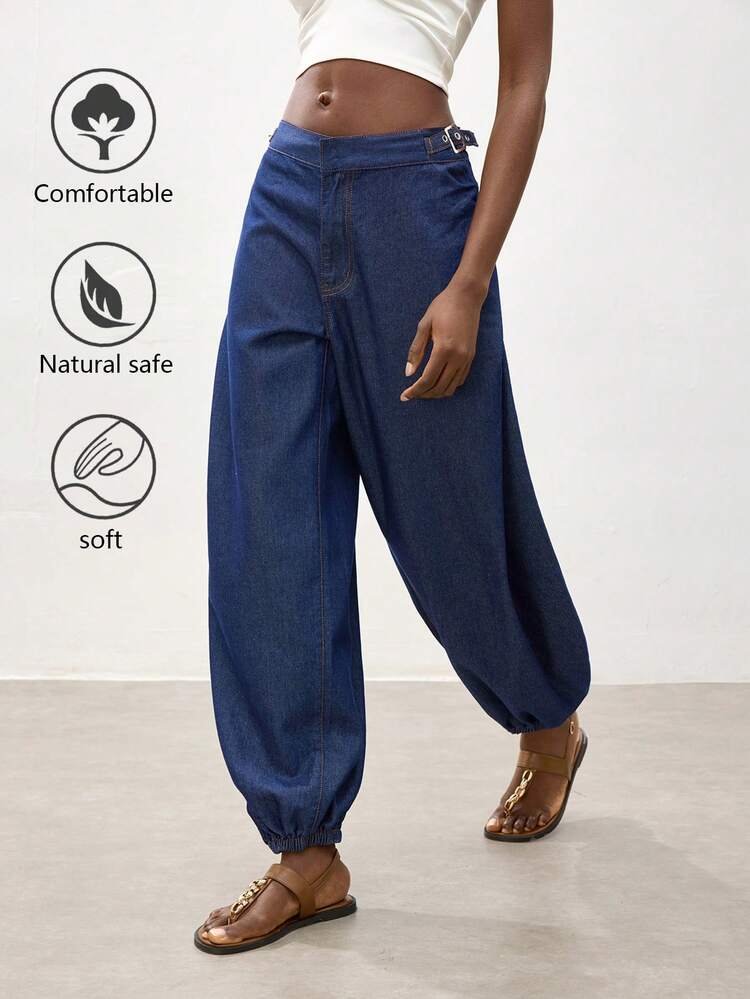 SHEIN Maija Women's Blue Jeans, Low-Rise Balloon Pants, Elegant Harem Pants,Summer Outfits For Women