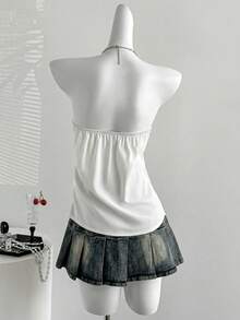 SHEIN Unity Women Elegant White Summer Party Night Bow Tie Collar Metal Chain Halter Backless Blouse Commuting Versatile Sleeveless Top - White - View 2