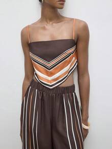 Maija Women's Striped Halter Backless Crop Top And Wide Leg Casual Vacation Pants Two Pieces Set For Women Spring/Summer Relaxing On The Beach Going Out Vacation Outfits Healing Commuting Style Comfy - Multicolor - View 3