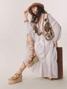 Styleloop Ladies, Straw Rope, Cross Straps, Lame-Heeled Platform Sandals, Vacation Atmosphere, Summer Wear, Travel Essentials - Khaki - View 4
