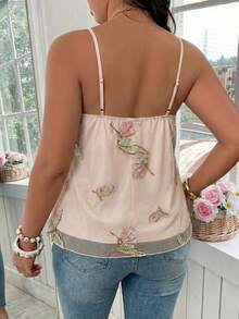 Breezaya Camiseta de tirantes con bordado de mariposa talla grande, top de malla etérea - Albaricoque - Ver 2